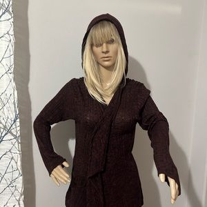 Burgundy Hooded cardigan, six xl